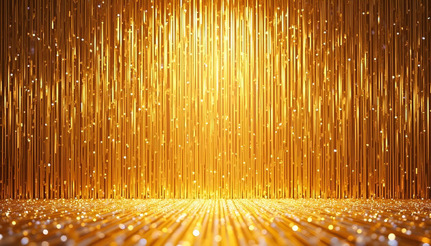 Cortina de hilos dorados brillantes como tel&oacute;n de fondo