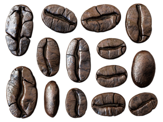 Hyper-Realistic Roasted Coffee Beans, PNG Transparent