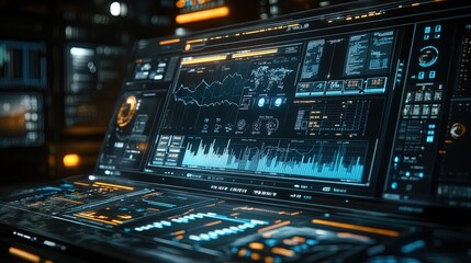 Naklejka premium 3D visualization of financial charts on a digital platform, interactive and high-tech look 