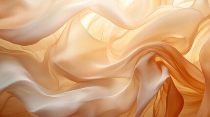 Obraz premium Abstract Drapery of Peach-Colored Silk Fabric, Soft Light, Elegant Texture, Flowing Waves, Luxurious Material, Smooth Surface, Gentle Curves, Subtle Shades, Studio Photography, Detailed Close-up