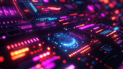 Fototapeta premium Neon Circuitry: A Digital Landscape of Vivid Hues