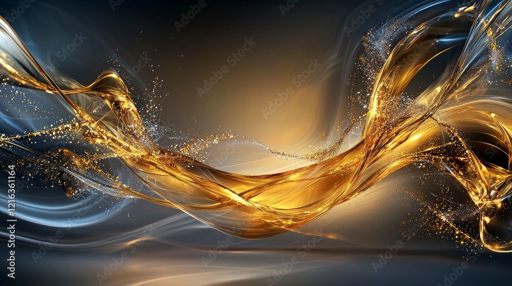 Poster golden waves of light dance elegantly in a vibrant studio environment abstract art visuals dynamic m