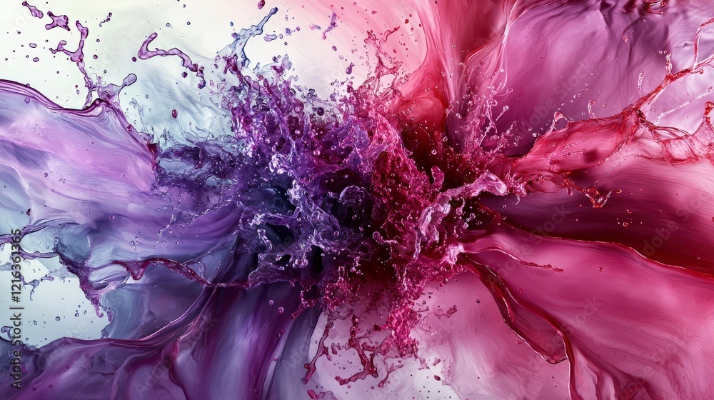 Leinwandbilder Dynamic violet-red splashing liquid art abstract composition digital rendering studio environment high-contrast view