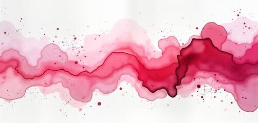 Obraz premium Abstract watercolor painting. Pink, red hues create flowing patterns on white background. Intricate textures, splashes of color suggest dynamic nature cloudscape. Suitable for design elements like