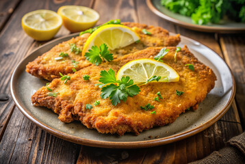 Fried fish fillets with lemon and herbs