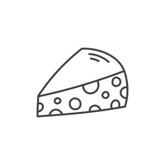 Piece of Cheese Icon. Hand drawn dairy product symbol. Triangle shape with holes. Outline vector illustration. Line art.