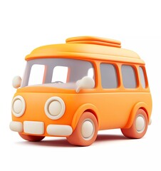 3D icon of a cute, cartoon-style orange bus on a white background 