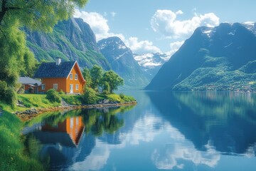 Fototapeta premium Picturesque View of Norway's Fjords and Towering Cliffs