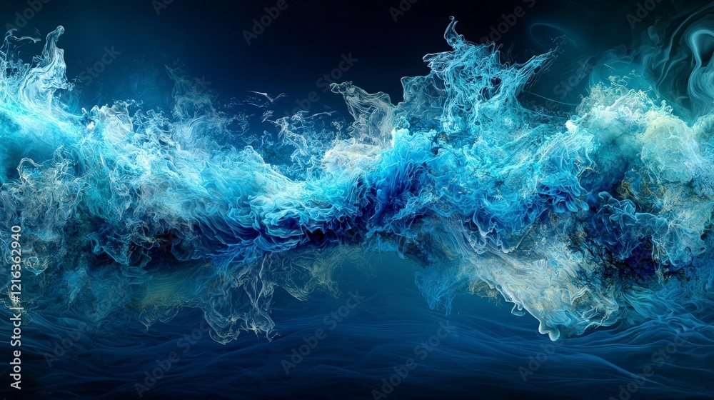 Aufkleber Dynamic waves of blue energy ocean surface abstract art serene atmosphere aerial view flowing water concept