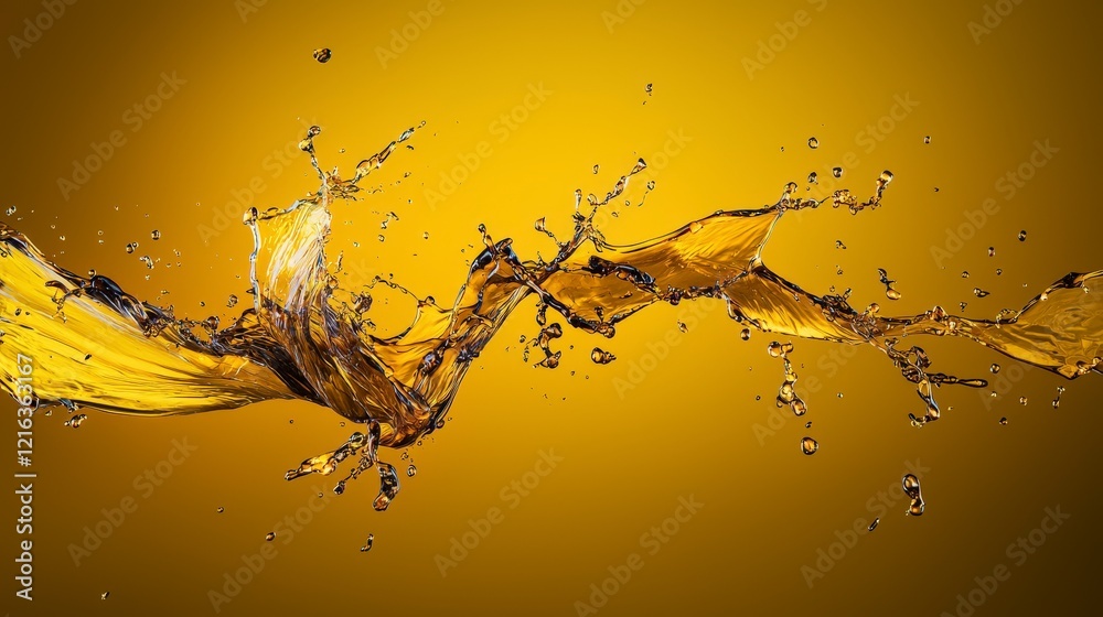 Poster Dynamic water splashes create striking amber patterns studio space digital art vibrant environment close-up abstract concepts