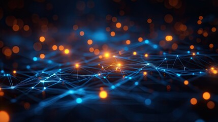 Obraz premium Abstract Network Connections: A Digital Universe of Blue and Orange Nodes