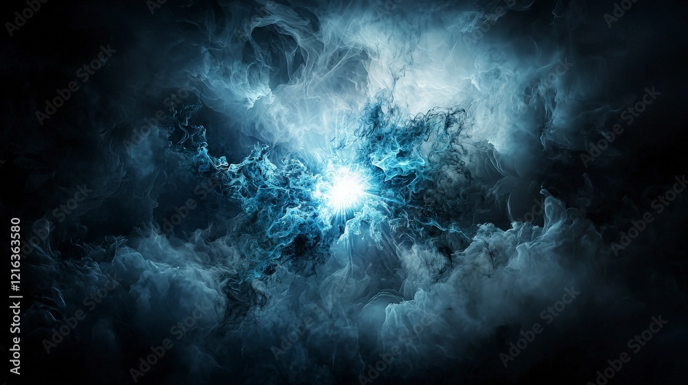 Poster cobalt blue light burst illuminates dark clouds abstract art digital creation atmospheric view visua