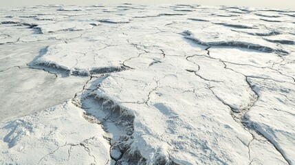 Fototapeta premium Cracked ice landscape under bright sky showcases unique natural patterns and textures during daylight hours