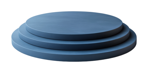 Elegant blue three-tier display stand designed for showcasing artistic creations at a gallery exhibition or boutique store event isolated on transparent background