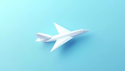 A white airplane flying against a blue background, in an isometric design style, with a simple, minimalistic, 3D rendering, in a cartoon, cute, smooth, and shiny style. 