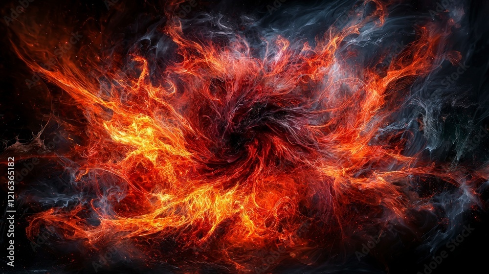 Poster explosive whirlwind of red-orange energy cosmic scene digital art abstract space close-up visual imp