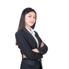 portrait of a business woman , beautiful Asian girl whit suit standing arms crossed isolated on a...