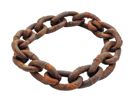 Rusty chain symbolizes strength and endurance in a rustic setting during the late afternoon sunlight isolated on transparent background