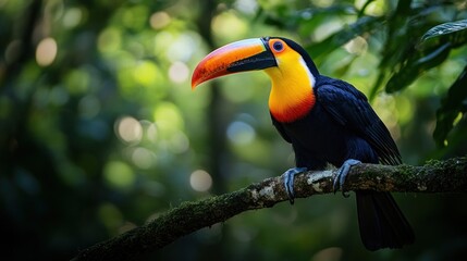 Fototapeta premium A Vibrant Toucan in its Lush Rainforest Habitat