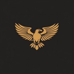 Obraz premium Stylized depiction of golden eagle with radiant wings on black