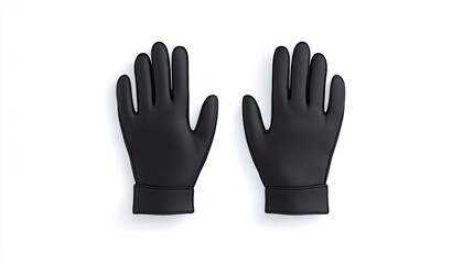 Obraz premium A pair of black rubber gloves displayed symmetrically on a clean white background, ideal for hygiene and protection