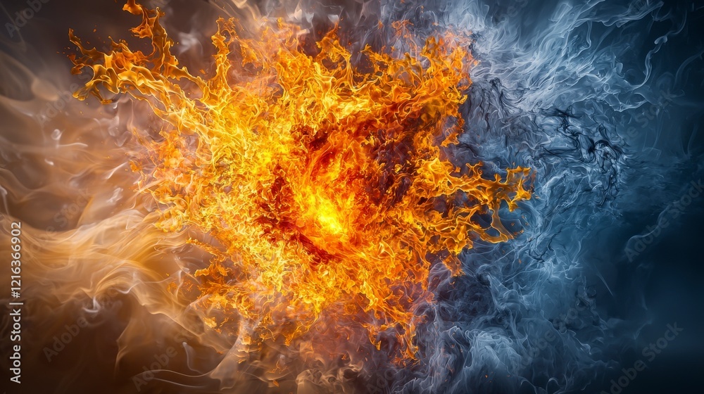 Aufkleber Fiery vortex of orange and yellow whirls abstract art digital illustration dynamic background conceptual design