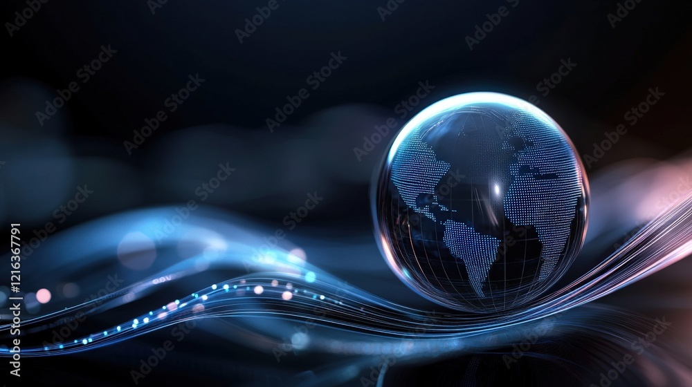 Aufkleber Digital Globe with Abstract Technology Lines Representing Connectivity and Global Network in a Futuristic Blue Background