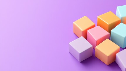 Obraz premium Pastel Colored Cubes Arranged On Purple Background Simple 3D Render