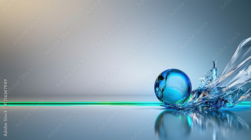 Poster a vivid bluegreen line slices through the confines of liquid dynamics abstract art modern environmen
