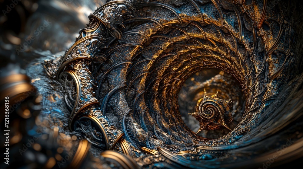 Poster intense bronze and gold vortex swirling in abstract art digital creation vibrant colors close-up inn