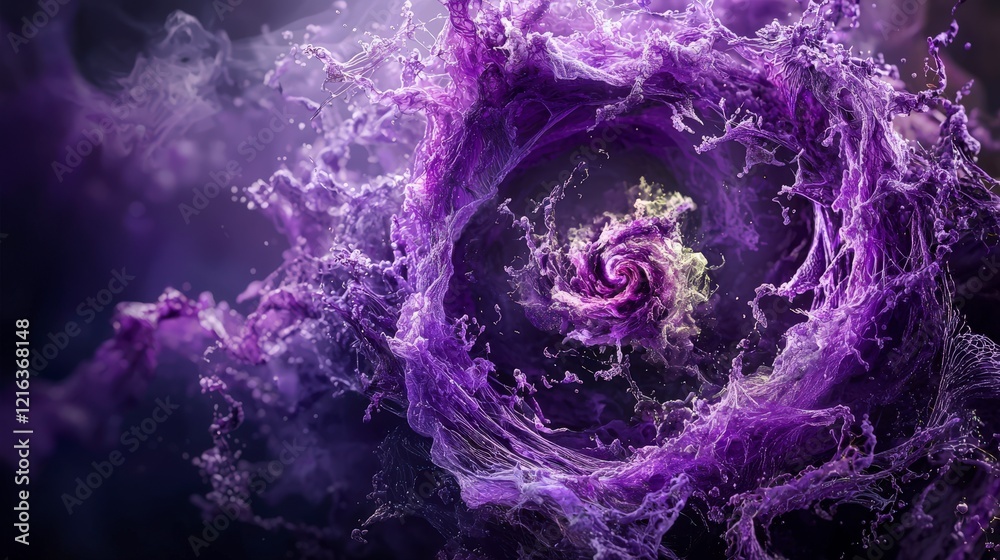 Poster vortex of violet tones spinning chaotically abstract digital art surreal environment captivating vie