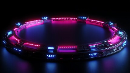 Futuristic Neon Circle: Abstract Cyberpunk  Digital Art