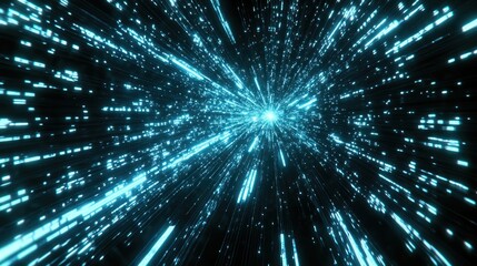 Obraz premium Abstract digital background featuring dynamic lines and glowing particles in varying shades of blue.