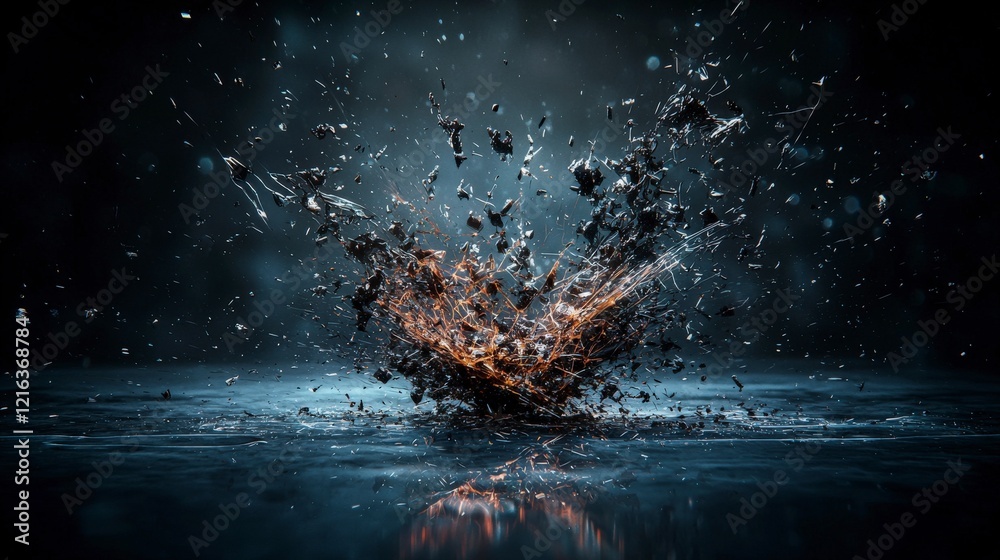Poster dynamic shattering of abstract silhouettes dark water environment digital art conceptual viewpoint b