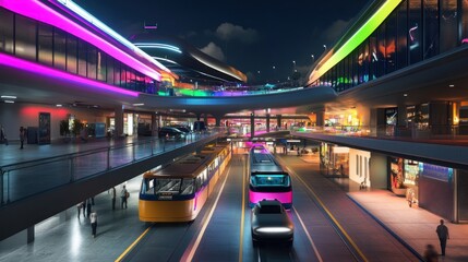 Futuristic Cityscape with Automated Vehicles