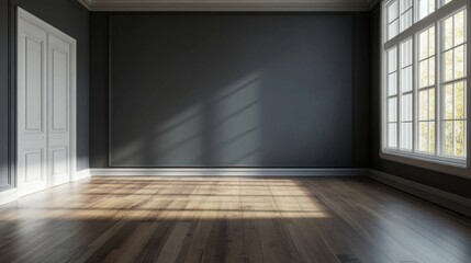 a room with a wooden floor and a window