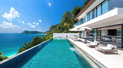Fototapeta premium Luxury Cliffside Villa with Infinity Pool and Ocean View