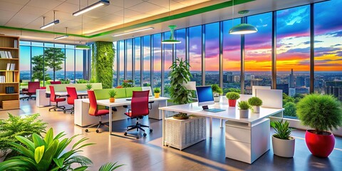 Obraz premium Modern Office with Panoramic View - AI Art