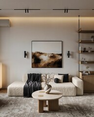 modern living room with a painting...