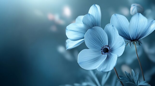 Serene Blue Anemones: A Study in Pastel Hues
