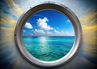 Fototapeta premium Serene Ocean View Circular Window - AI Art