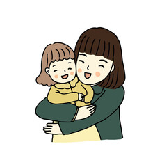 The mother hugging daughter, hand drawn style vector illustration
