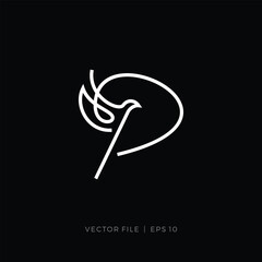 initial letter P pigeon bird monoline logo
