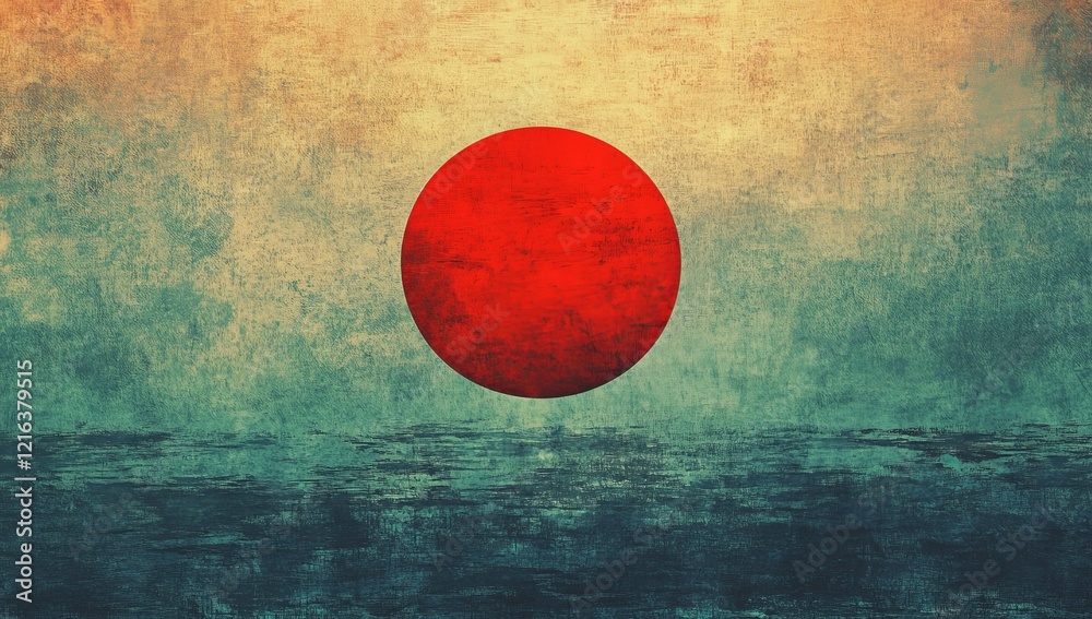 Aufkleber red circle on textured ocean background.