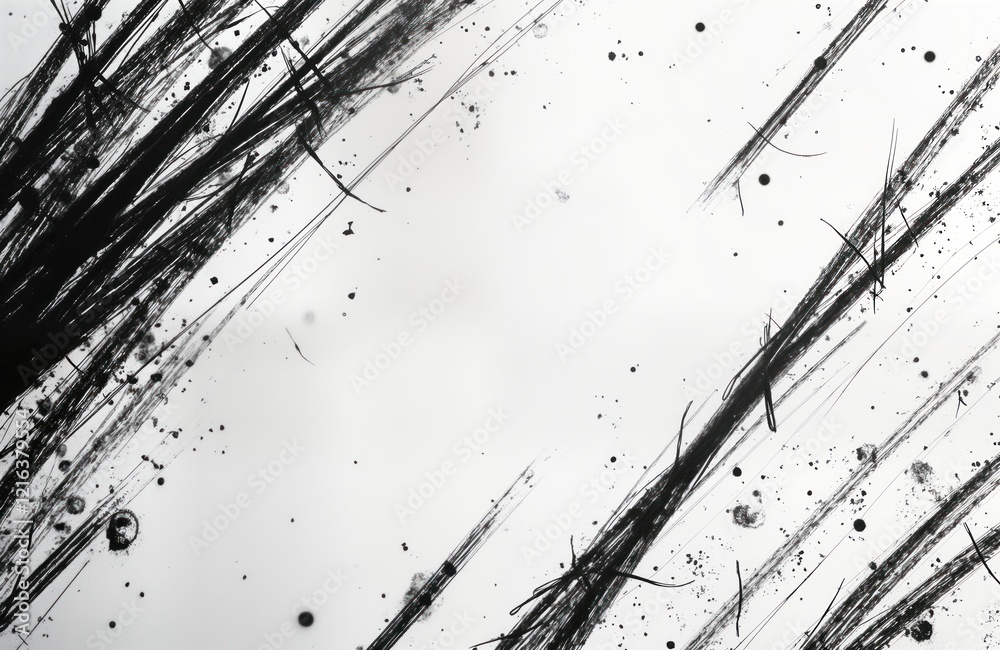 Poster abstract black, white texture with scratch lines, splatters. design suitable for various backgrounds