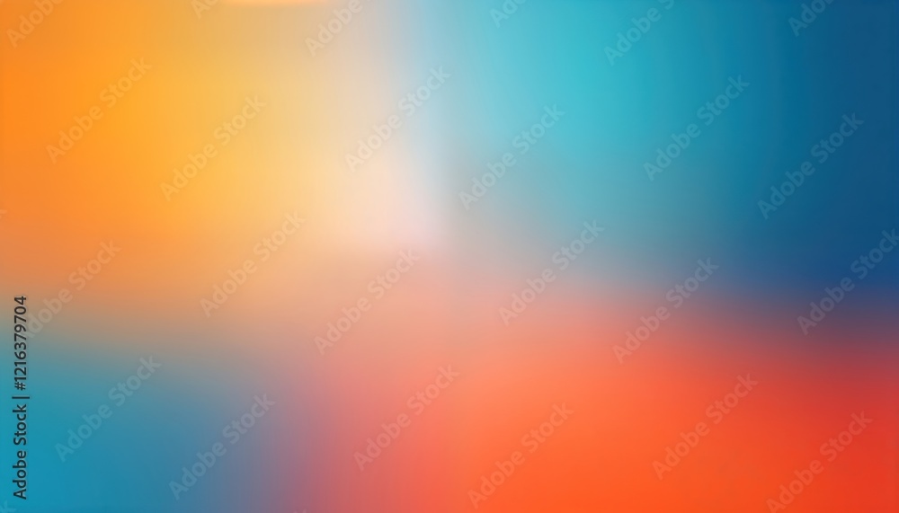 Poster Abstract gradient background with smooth transitions of vibrant orange, blue hues. Warm colors blend seamlessly into cool tones creating sense of calmness, tranquility. Ideal for minimalist design