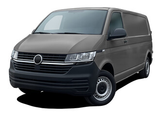Modern European cargo minibus, front side view isolated on white background in png format, gray color.