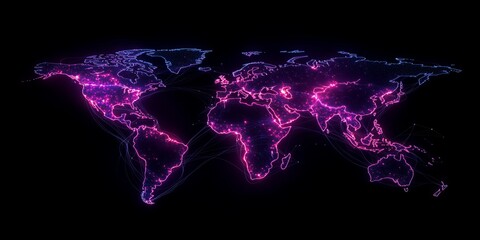 Glowing world map with digital connections.