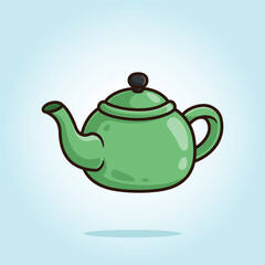 green ceramic teapot. kitchen set vector icon cartoon illustration clip art