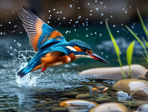 A kingfisher captured mid-dive